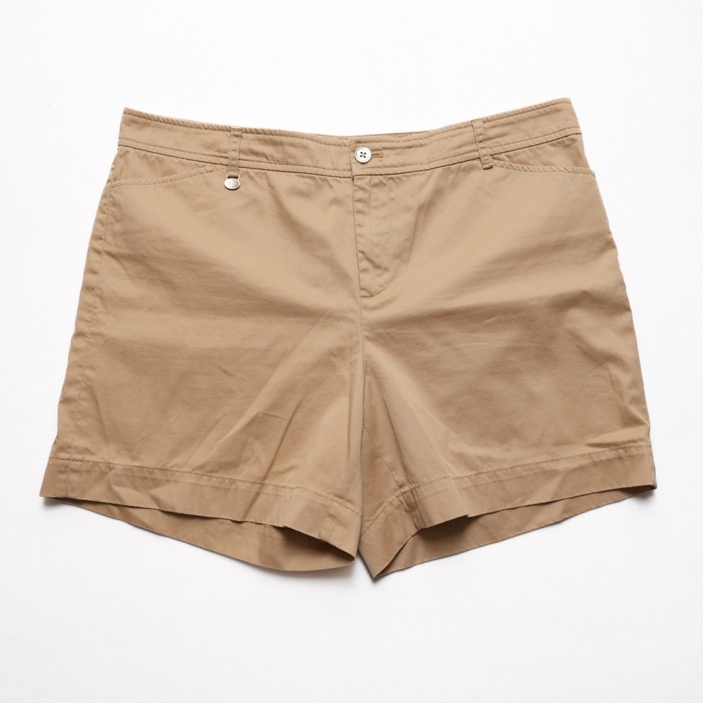 Lauren Ralph Lauren Shorts Women Size 14 Tan Cotton Zipper Fly Chino Casual
